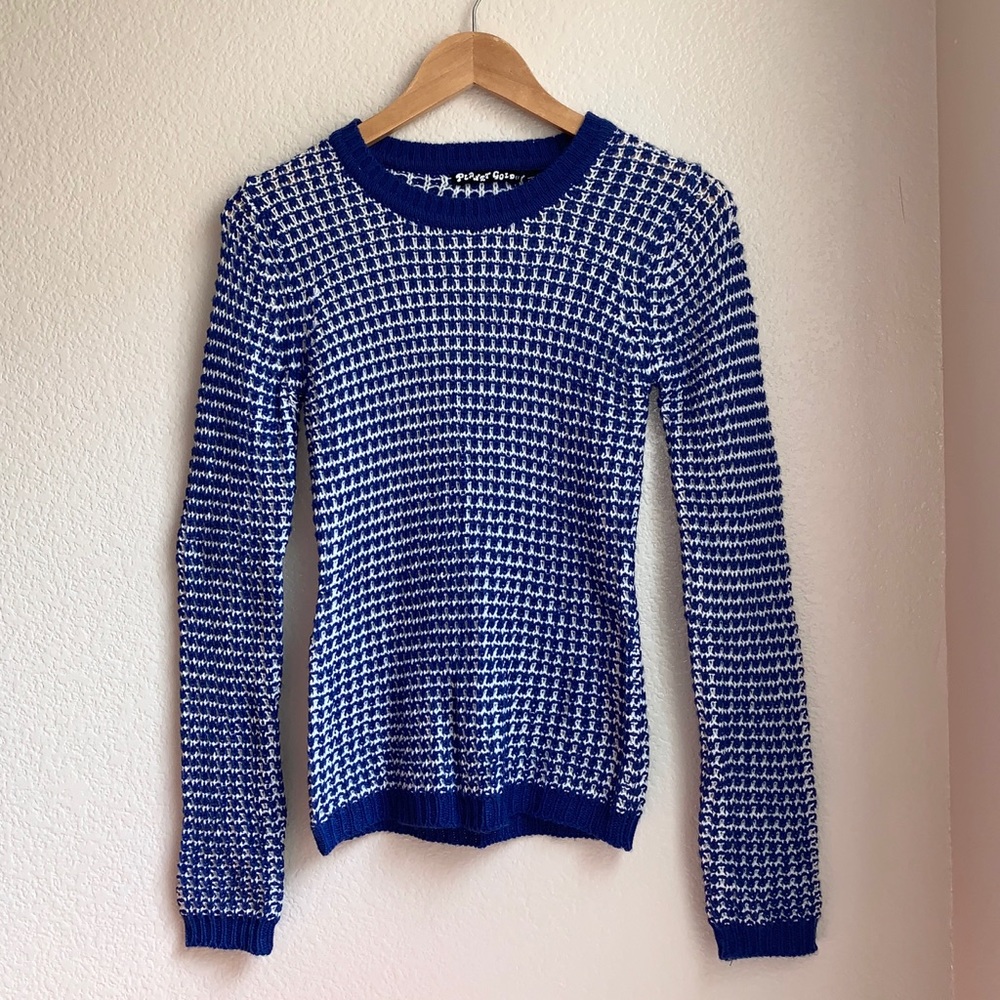 Blue and White Knit Sweater by Planet Gold